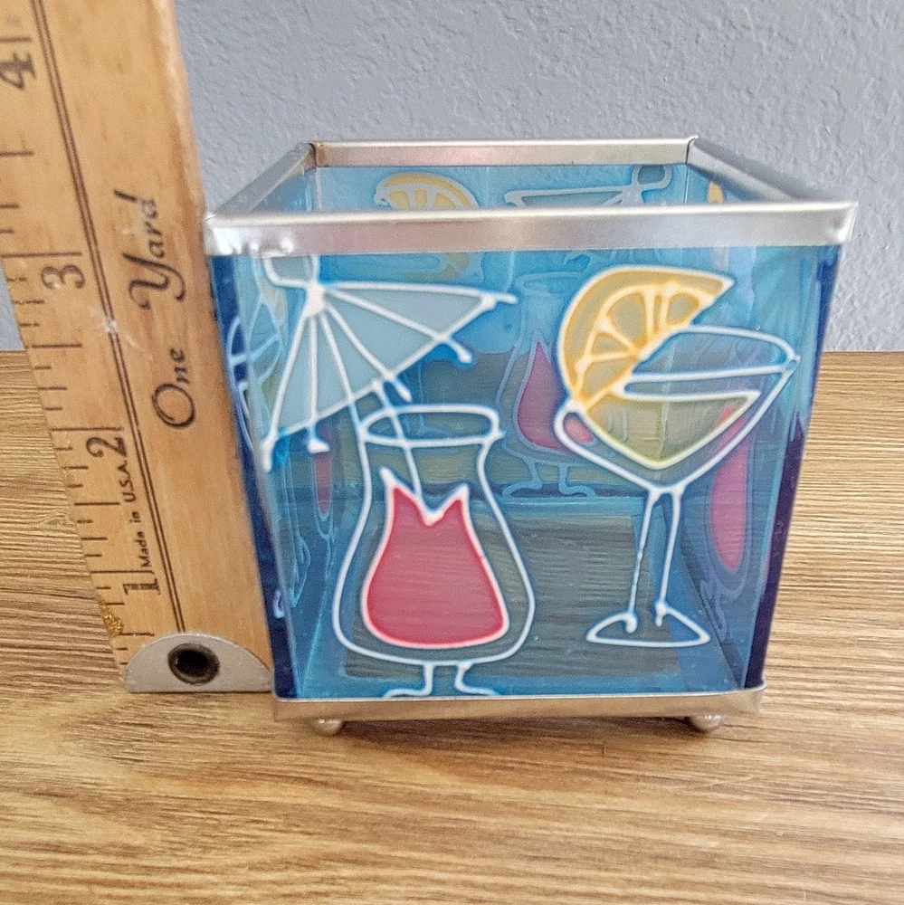 Set of 4 Summer-Themed Cocktail Blue Glass Candle Holders